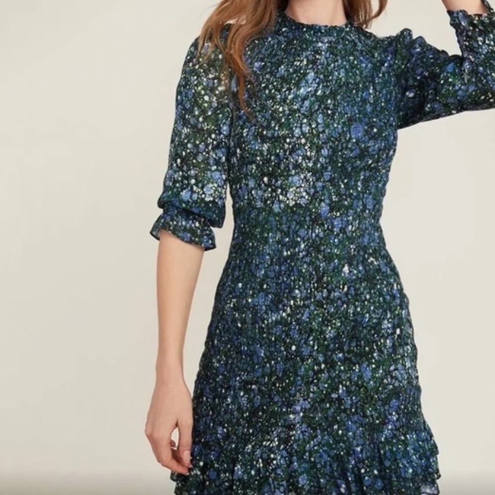 Veronica Beard Green Floral Smocked Farha Dress - 10